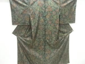 草花模様織り出し本場泥大島紬着物